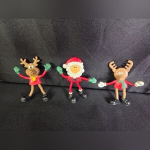 3 3.5" Bendy Santa And Reindeer